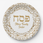 Elegant White en Gold Hebrew Pesach Passover Papieren Bordje (Voorkant)