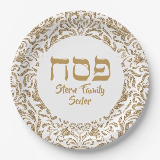 Elegant White en Gold Hebrew Pesach Passover Papieren Bordje (Voorkant)