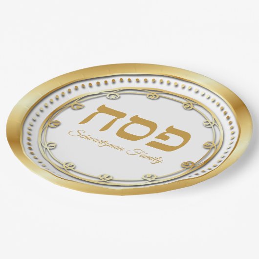 Elegant White en Gold Hebrew Pesach Passover Papieren Bordje (Gekanteld)