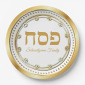 Elegant White en Gold Hebrew Pesach Passover Papieren Bordje (Voorkant)