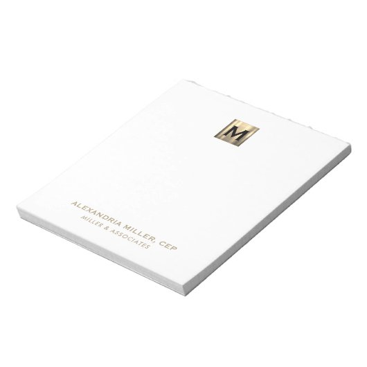 Elegant White en Gold Initiaal Logo Notitieblok (Linkerzijde)