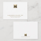 Elegant White en Gold Initiaal Logo Notitiekaartje (Voorkant / Achterkant)