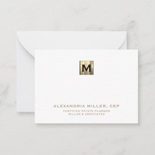 Elegant White en Gold Initiaal Logo Notitiekaartje (Voorkant)
