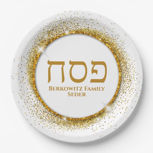 Elegant White en Gold Jewish Passover Seder Papieren Bordje (Voorkant)