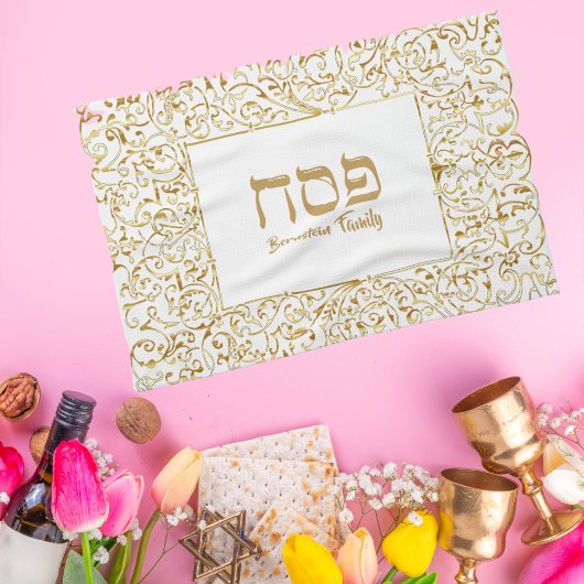 Elegant White en Gold Jewish Passover Theedoek