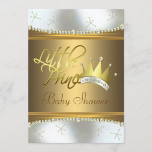 Elegant White en Gold Little Prince Baby shower Kaart