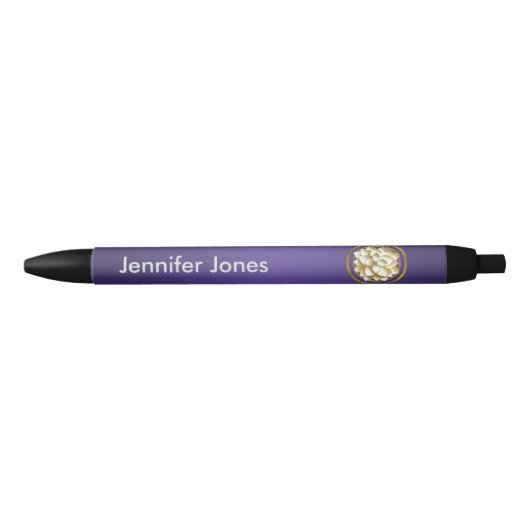 Elegant White en Gold Lotus flower Zwarte Inkt Pen (Voorkant)