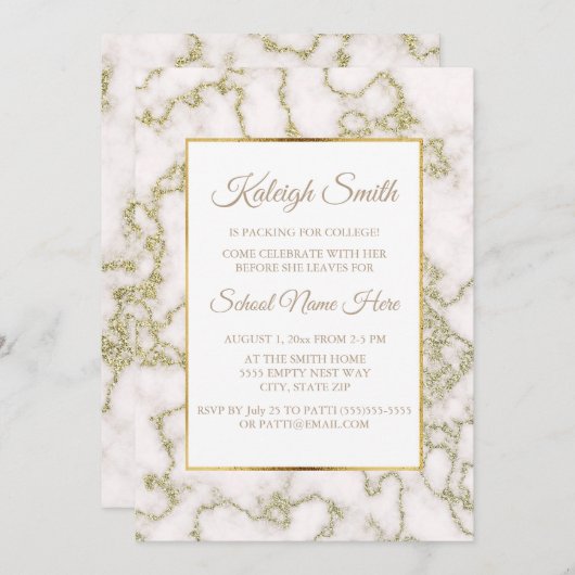 Elegant White en Gold Marble Trunk Party nodigt ui Kaart (Voorkant / Achterkant)