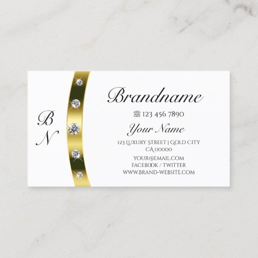 Elegant White en Gold met Monogram grafische Initi Visitekaartje (Achterkant)