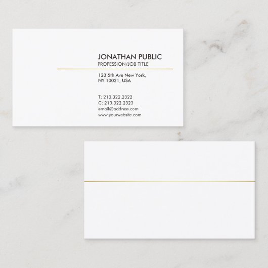 Elegant White en Gold Minimalistics Plain Modern Visitekaartje (Voorkant / Achterkant)