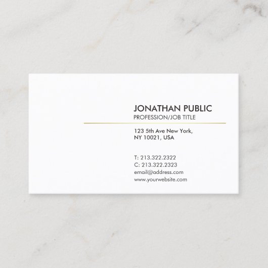 Elegant White en Gold Minimalistics Plain Modern Visitekaartje (Voorkant)