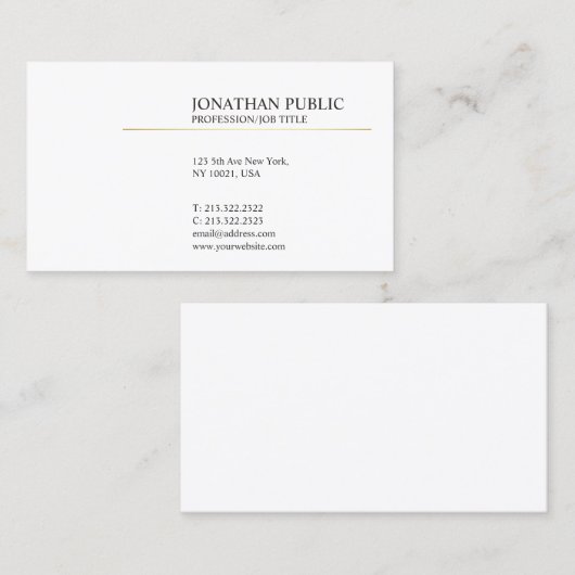 Elegant White en Gold Modern Plain Simple Visitekaartje (Voorkant / Achterkant)