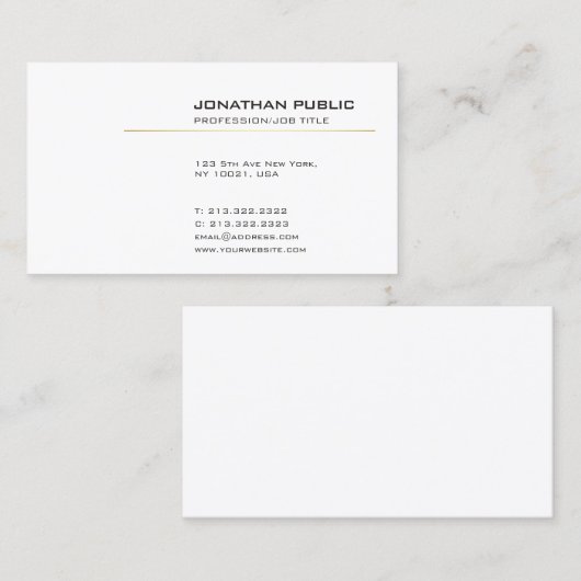 Elegant White en Gold Modern Simple Plain Visitekaartje (Voorkant / Achterkant)