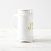 Elegant White en Gold Monogram Bierpul (Voorkant links)