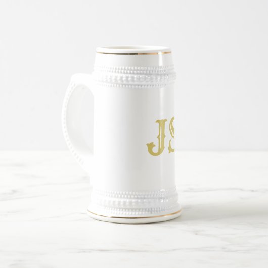 Elegant White en Gold Monogram Bierpul (Voorkant links)