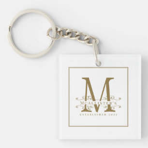 Elegant White en Gold Monogram Family Glamoureus Sleutelhanger