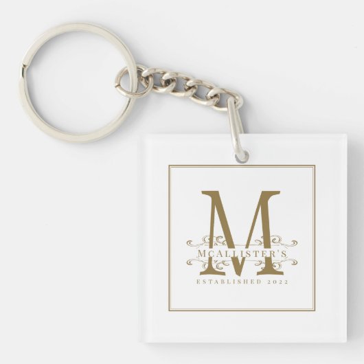 Elegant White en Gold Monogram Family Glamoureus Sleutelhanger (voorkant)