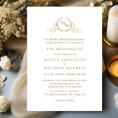 Elegant White en Gold Monogram Formal Wedding Kaart