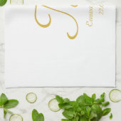 Elegant White en Gold Monogram Name Theedoek (Gevouwen)