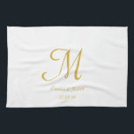 Elegant White en Gold Monogram Name Theedoek<br><div class="desc">Eenvoudige Elegant White en Gold Monogram Name Kitchen Handdoeken</div>