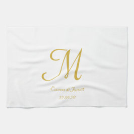 Elegant White en Gold Monogram Name Theedoek