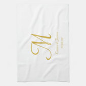 Elegant White en Gold Monogram Name Theedoek (Verticaal)