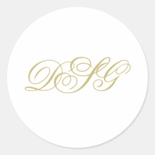 Elegant White en Gold Monogram Ronde Sticker