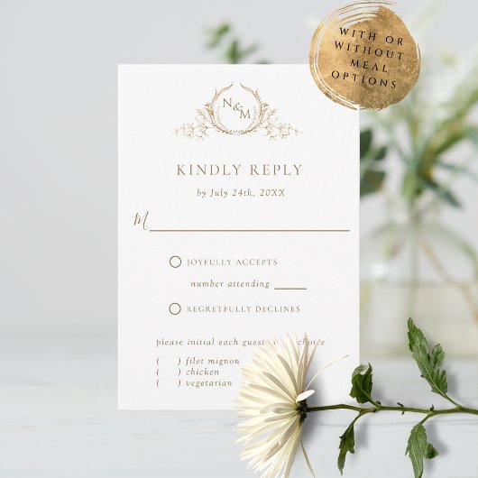 Elegant White en Gold Monogram RSVP-kaart RSVP Kaartje