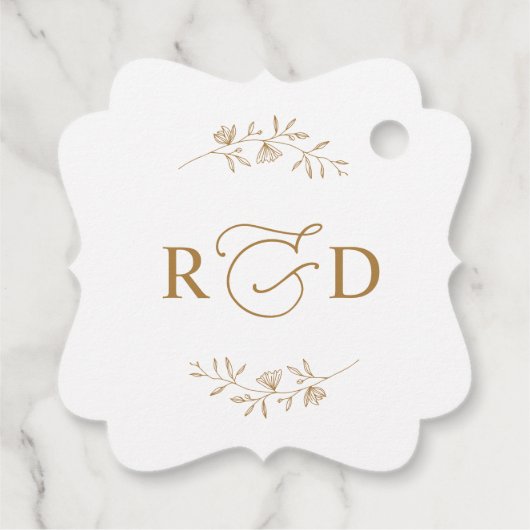 Elegant White en Gold Monogram Weddenschap Harteli Bedankjes Labels (Achterkant)
