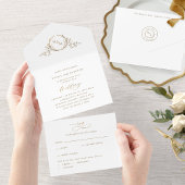 Elegant White en Gold Monogram Weddenschap met RSV All In One Uitnodiging