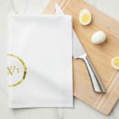 Elegant White en Gold Monogramed Text Theedoek (Quarter Fold)