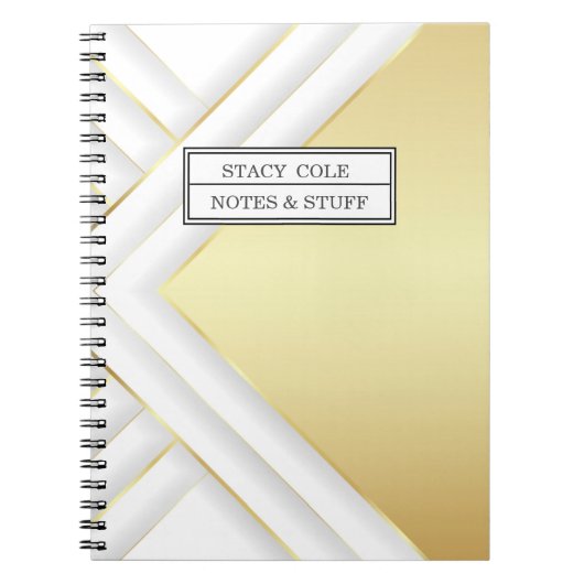 Elegant White en Gold Name Persoonlijk Notitieboek (Voorkant)