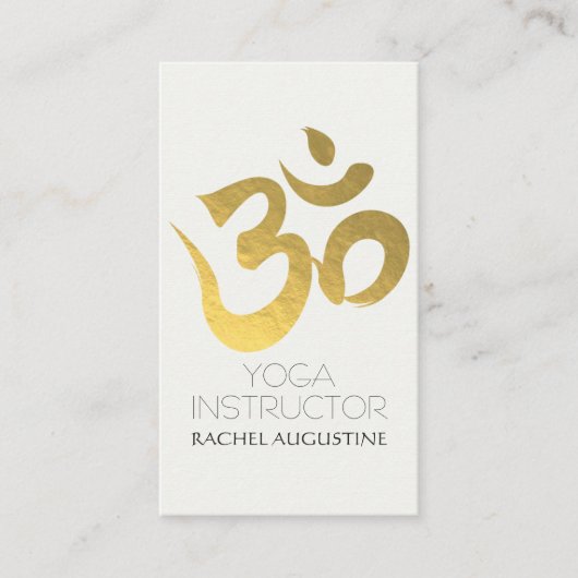 Elegant White en Gold Om Symbol Yoga Instructor Visitekaartje (Voorkant)