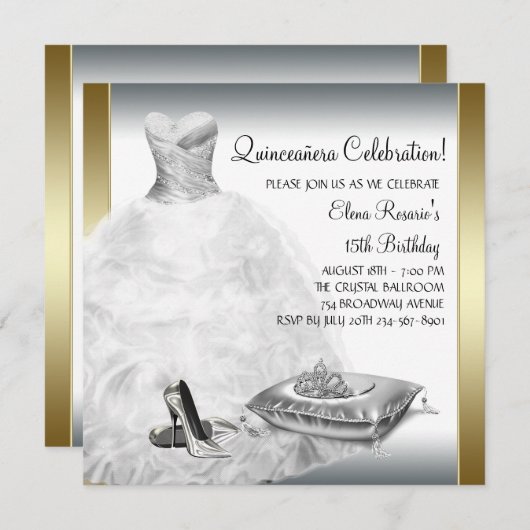 Elegant White en Gold Princess Quinceanera Kaart (Voorkant / Achterkant)