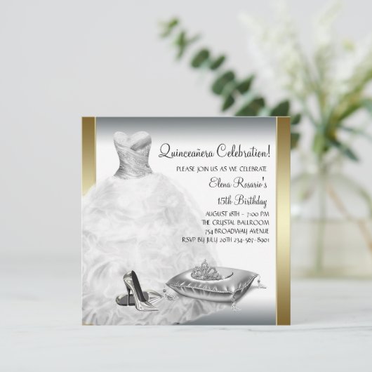 Elegant White en Gold Princess Quinceanera Kaart (Staand voorkant)