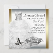Elegant White en Gold Princess Quinceanera Kaart (Voorkant)