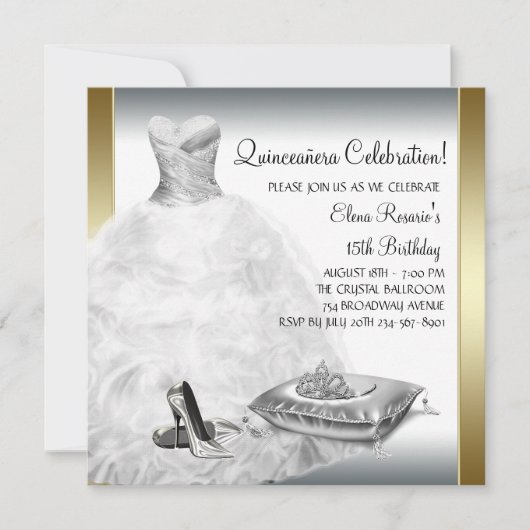Elegant White en Gold Princess Quinceanera Kaart (Voorkant)