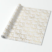 Elegant White en Gold Script Merry-kersttekst Cadeaupapier (Uitgerold)
