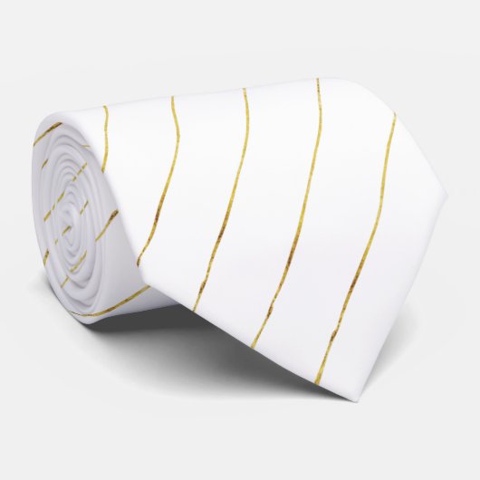 Elegant White en Gold Striped Wedding Stropdas (Opgerold)