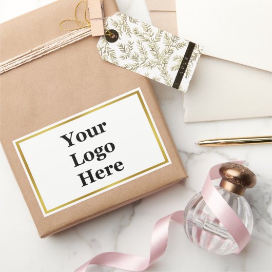 Elegant White en Gold Uw Logo hier Sjabloon Rechthoekige Sticker (Geschenken)