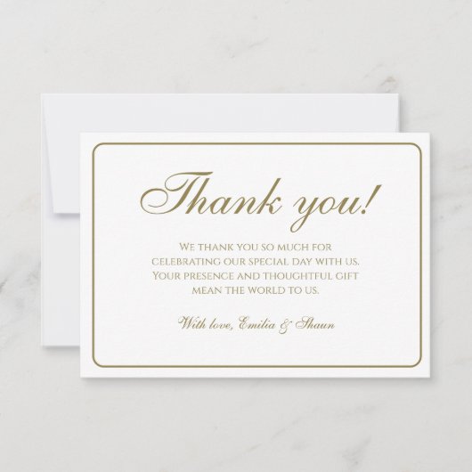 Elegant White en Gold Weddenschap Hartelijk dank Bedankkaart (Voorkant)