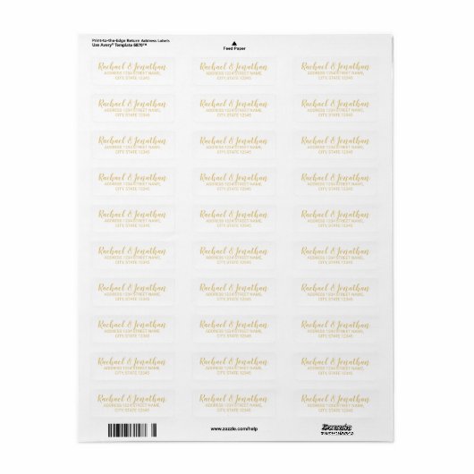 Elegant White en Gold Wedding Etiket (Full Sheet)
