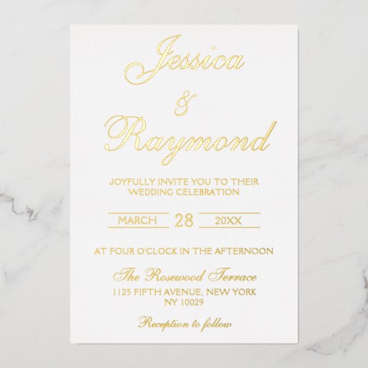 Elegant White en Gold Wedding Folie Uitnodiging (Voorkant)