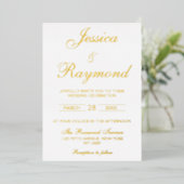 Elegant White en Gold Wedding Folie Uitnodiging (Staand Voorkant)