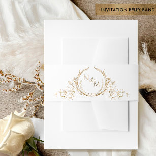 Elegant White en Gold Wedding Hand Drawn Monogram Uitnodigingen Wikkel