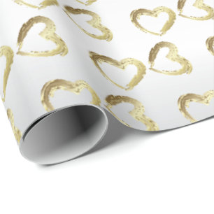 Elegant White en Gold Wedding Hearts Cadeaupapier