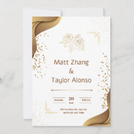 Elegant White en Gold Wedding Invitation Kaart