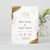 Elegant White en Gold Wedding Invitation Kaart (Staand voorkant)
