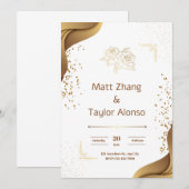 Elegant White en Gold Wedding Invitation Kaart (Voorkant / Achterkant)
