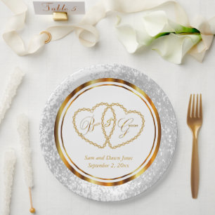 Elegant White en Gold Wedding Papieren Bordje
